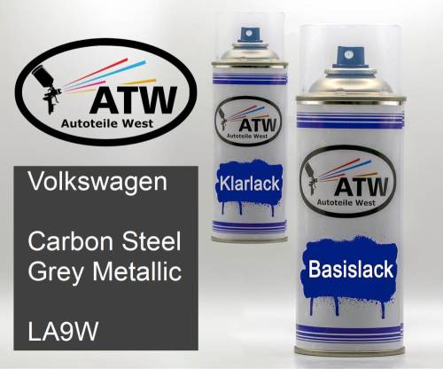 Volkswagen, Carbon Steel Grey Metallic, LA9W: 400ml Sprühdose + 400ml Klarlack - Set, von ATW Autoteile West.